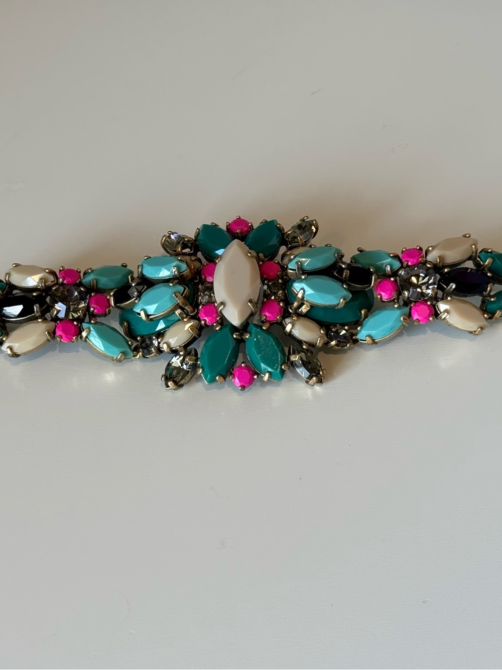 J.Crew Vibrant Crystal Statement Bracelet — Teal, Turquoise & Hot Pink